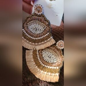 New, Never Worn, Lightweight Elegant Evil Eye Beaded Fringe Post Earrings.